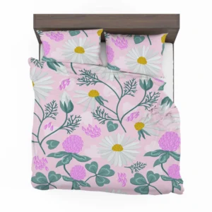 White Daisy Flower Spring Clover Flower Bedding Set 2