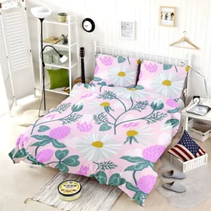 White Daisy Flower Spring Clover Flower Bedding Set