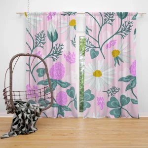 White Daisy Flower Spring Clover Flower Curtain