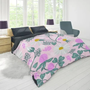 White Daisy Flower Spring Clover Flower Duvet Cover 1