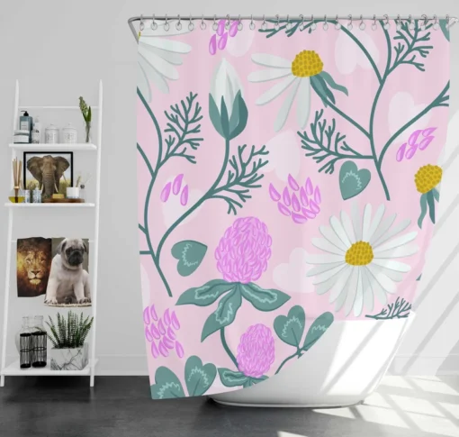 White Daisy Flower Spring Clover Flower Shower Curtain