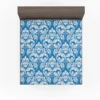 White Floral Damask In Azure Blue Fitted Sheet