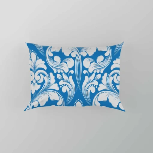 White Floral Damask In Azure Blue Pillow Case