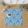 White Floral Damask In Azure Blue Rug