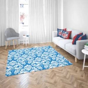 White Floral Damask In Azure Blue Rug 2