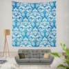 White Floral Damask In Azure Blue Wall Tapestry