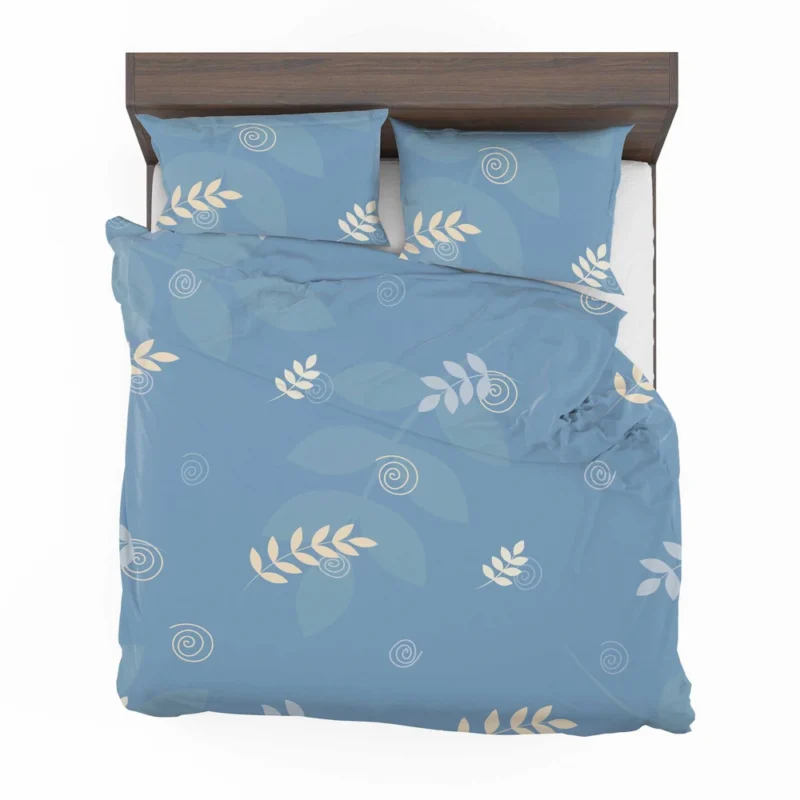 White Leaves Swirls On Blue Bedding Set 2