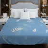 White Leaves Swirls On Blue Duvet Cover