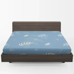 White Leaves Swirls On Blue Fitted Sheet 1