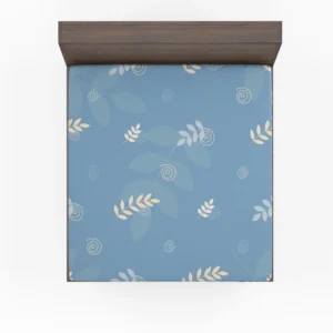 White Leaves Swirls On Blue Fitted Sheet