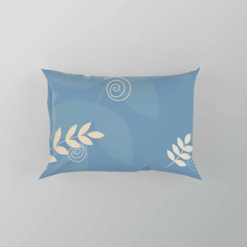 White Leaves Swirls On Blue Pillow Case