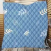 White Leaves Swirls On Blue Quilt Blanket