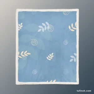 White Leaves Swirls On Blue Sherpa Fleece Blanket 1