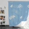 White Leaves Swirls On Blue Shower Curtain