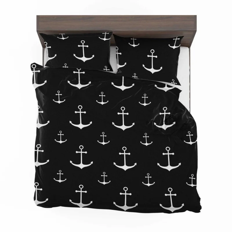 White Marine Anchor On Black Bedding Set 2