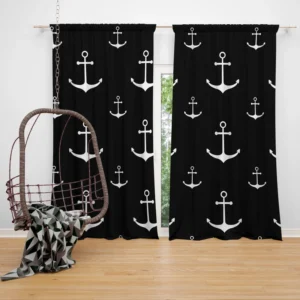 White Marine Anchor On Black Curtain