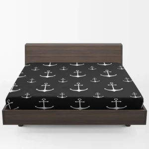 White Marine Anchor On Black Fitted Sheet 1