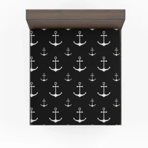 White Marine Anchor On Black Fitted Sheet