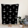 White Marine Anchor On Black Fleece Blanket