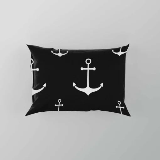 White Marine Anchor On Black Pillow Case