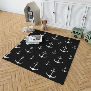 White Marine Anchor On Black Rug 1