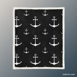 White Marine Anchor On Black Sherpa Fleece Blanket 1