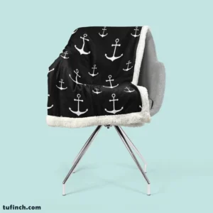 White Marine Anchor On Black Sherpa Fleece Blanket 2