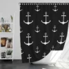 White Marine Anchor On Black Shower Curtain