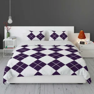 White Midnight Blue Diagonal Square Pattern Bedding Set 1