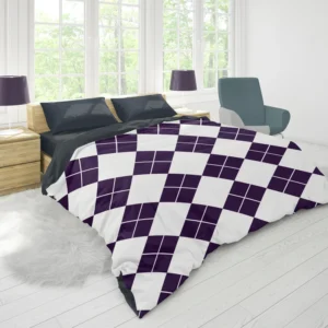 White Midnight Blue Diagonal Square Pattern Duvet Cover 1