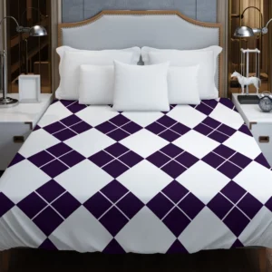 White Midnight Blue Diagonal Square Pattern Duvet Cover