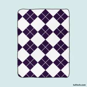 White Midnight Blue Diagonal Square Pattern Fleece Blanket 1