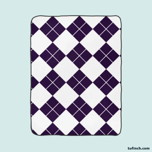 White Midnight Blue Diagonal Square Pattern Fleece Blanket 1