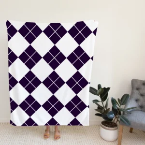 White Midnight Blue Diagonal Square Pattern Fleece Blanket