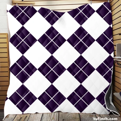 White Midnight Blue Diagonal Square Pattern Quilt Blanket