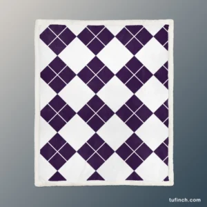 White Midnight Blue Diagonal Square Pattern Sherpa Fleece Blanket 1