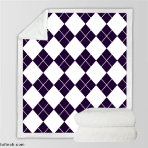 White Midnight Blue Diagonal Square Pattern Sherpa Fleece Blanket