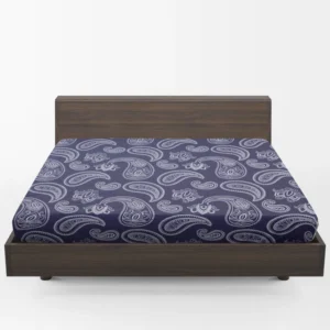 White Paisley Pattern On Blue Background Fitted Sheet 1