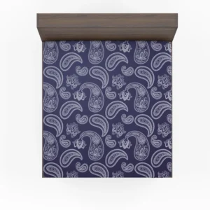 White Paisley Pattern On Blue Background Fitted Sheet