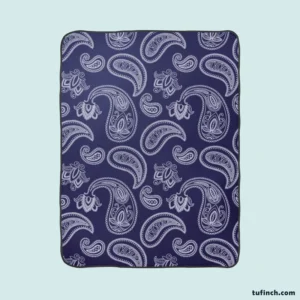 White Paisley Pattern On Blue Background Fleece Blanket 1