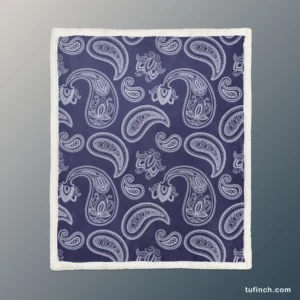 White Paisley Pattern On Blue Background Sherpa Fleece Blanket 1