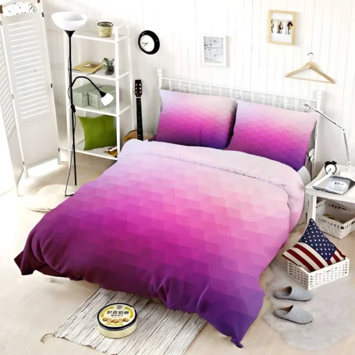 White Pink Purple Gradient Poly Bedding Set