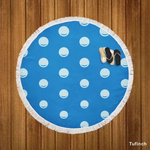 White Polka Dot On Blue Round Beach Towel