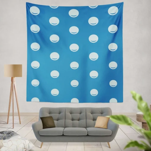 White Polka Dot On Blue Wall Tapestry