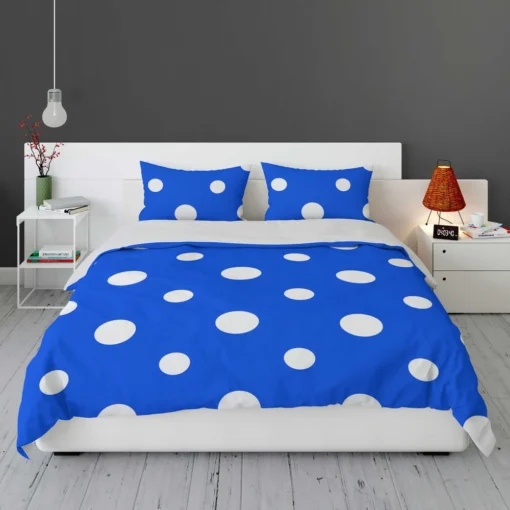 White Polka Dots On Blue Background Bedding Set 1