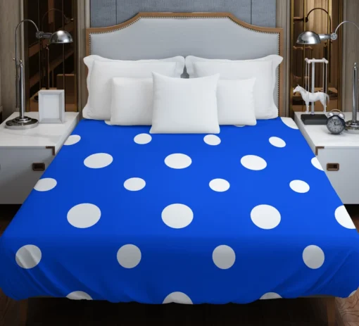 White Polka Dots On Blue Background Duvet Cover