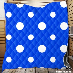 White Polka Dots On Blue Background Quilt Blanket