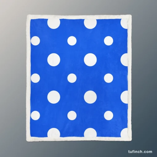 White Polka Dots On Blue Background Sherpa Fleece Blanket 1