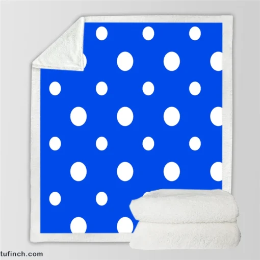 White Polka Dots On Blue Background Sherpa Fleece Blanket