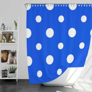 White Polka Dots On Blue Background Shower Curtain